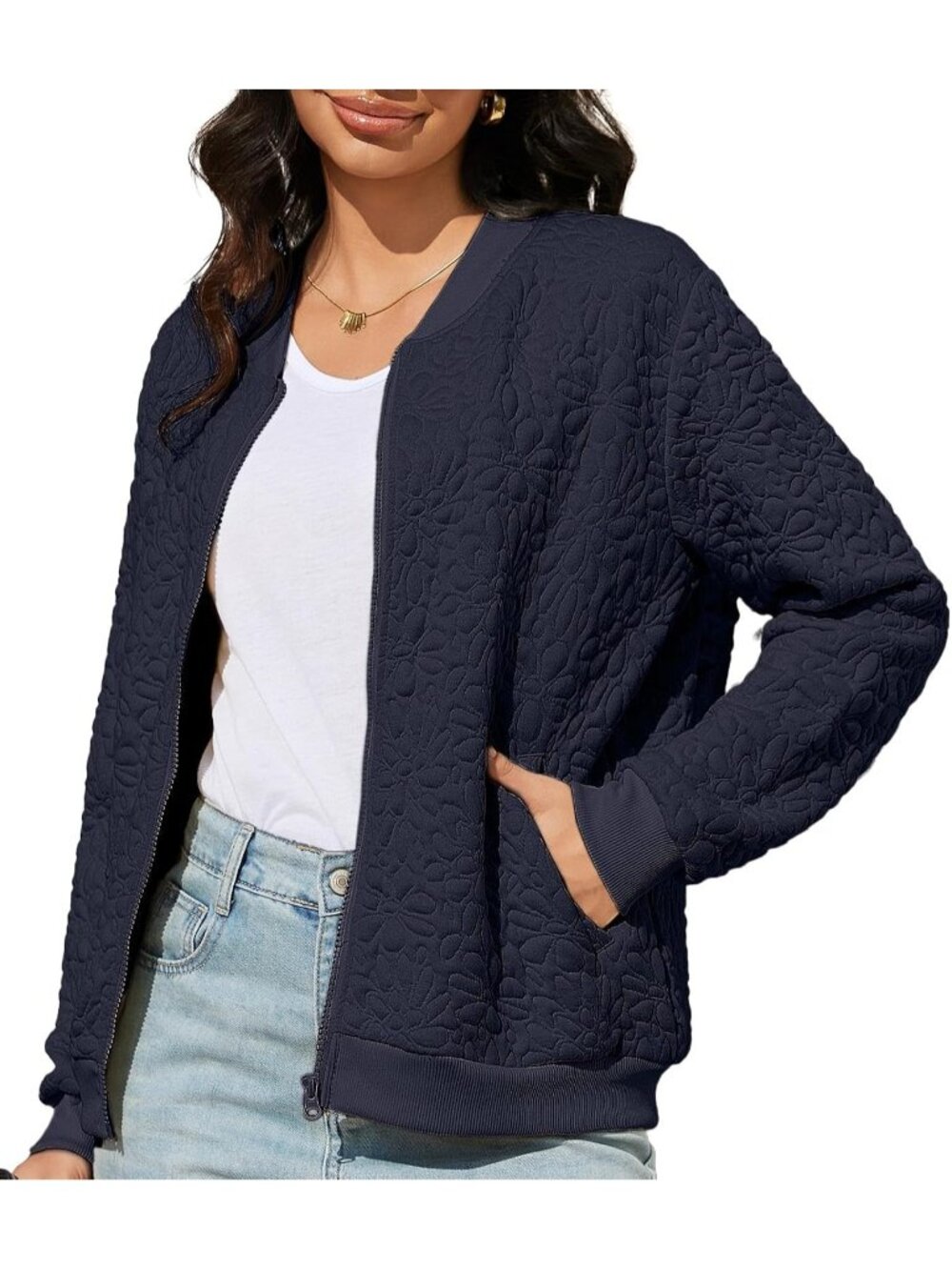 🆕Women's Navy Blue Long Sleeve Full Zip Sweatshirt Casual Jacket With Pockets